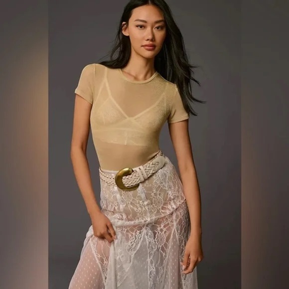 Anthropologie Tops - Anthropologie | Second Skin by RD Style Rossie Bodysuit Gold Small